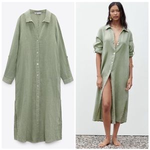 Zara side vents linen tunic light khaki